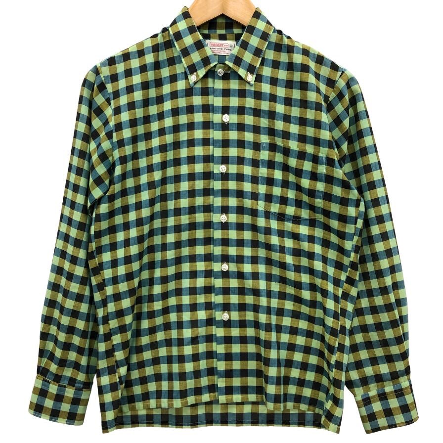 美品◆シャツ ブレント 60S 長袖シャツ ヴィンテージ 吹き出しタグ チェック グリーン系 メンズ サイズ16 brent 【AFB50】拍卖
