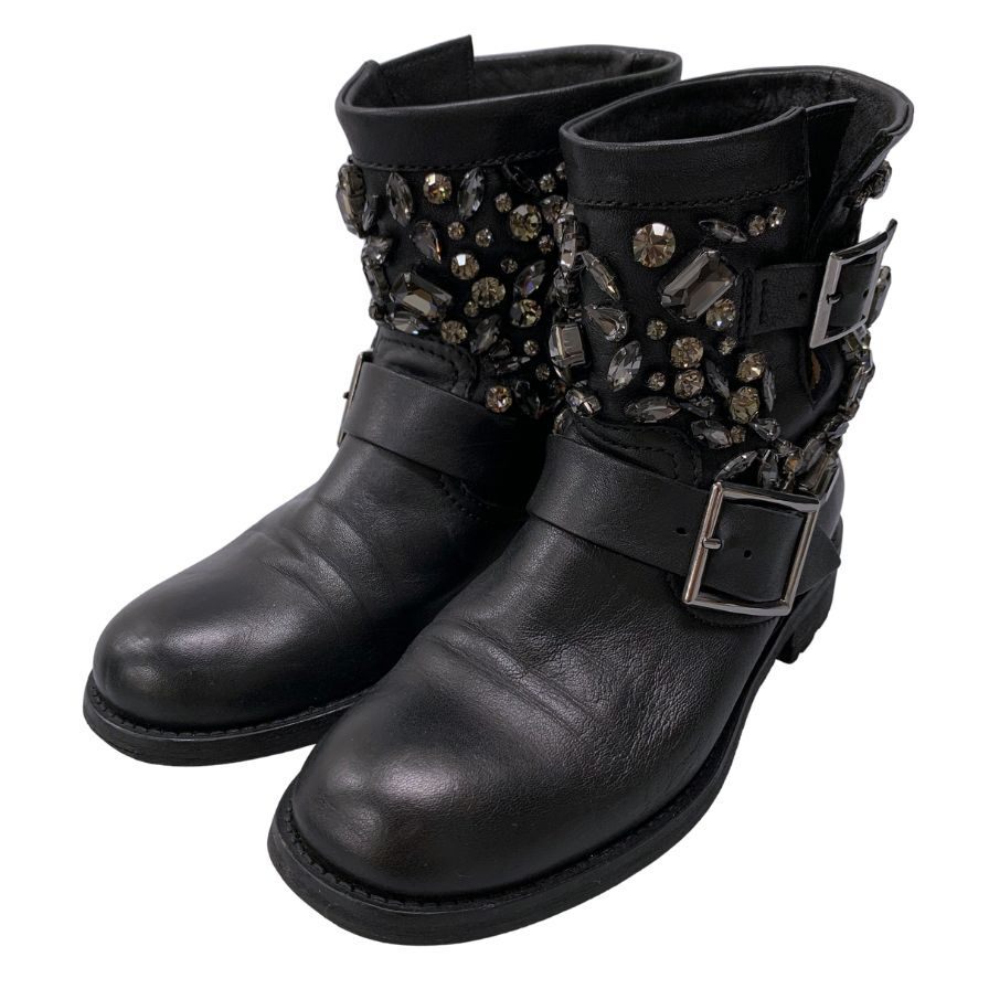 ジミーチュウ バイカーブーツ クリスタル カーフ サイズ35 レディース ブラック JIMMY CHOO 約22.5cm【AFC6】拍卖