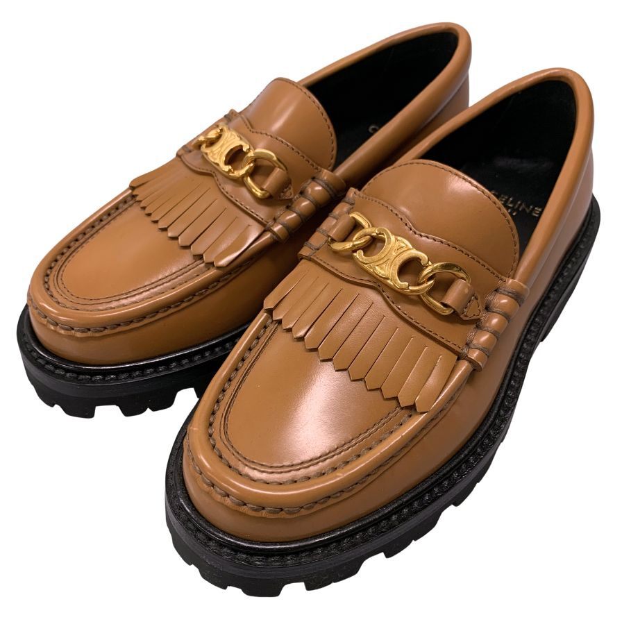 セリーヌ マーガレットローファー トリオンフ金具 ベージュ レディース サイズ34 CELINE 約21.0cm【AFD15】拍卖