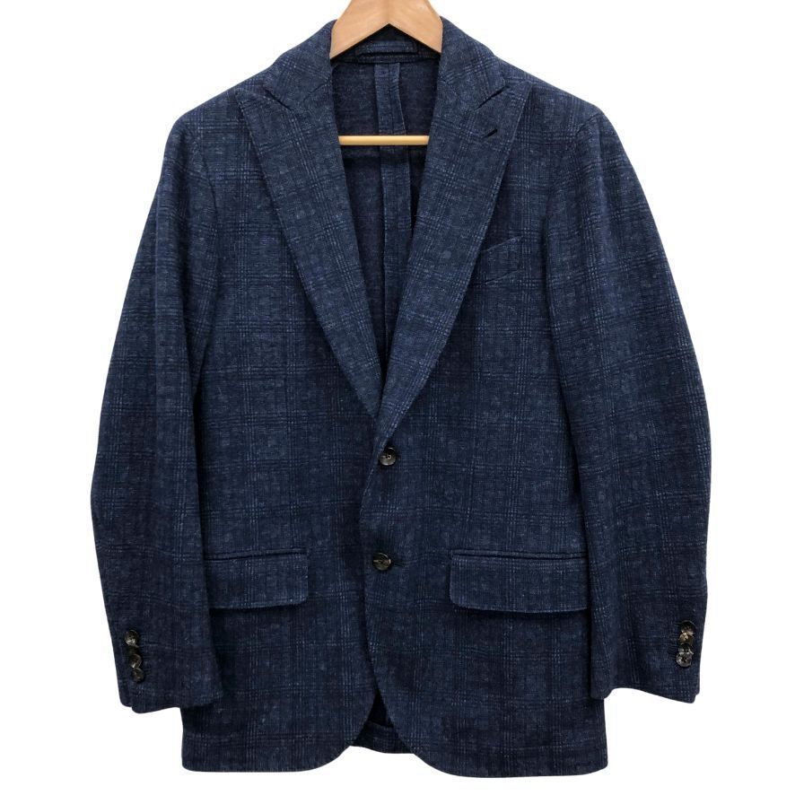 美品◆ジャケット ラルディーニ テーラードジャケット コットン ウール チェック柄 ネイビー系 サイズ44REG LARDINI 【AFB41】拍卖