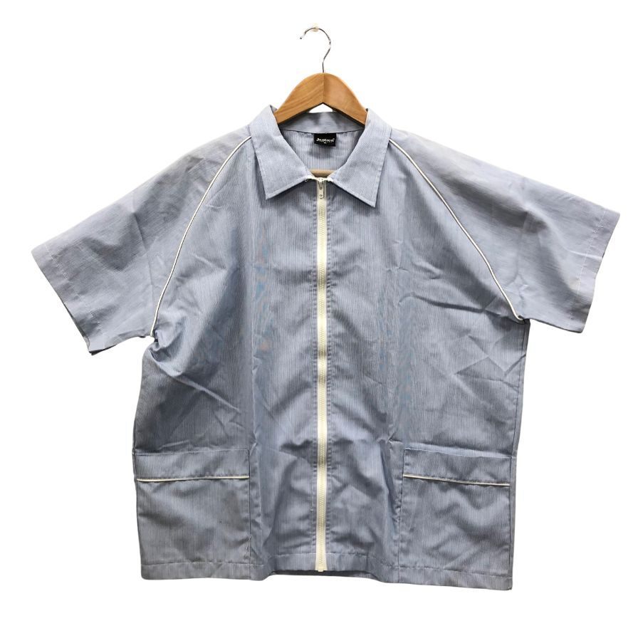 中古◆シャツ ヴィンテージ ジップアップシャツ 半袖 USA製 YKK ZIP ブルー系 サイズXL Vintage 【AFB12】拍卖