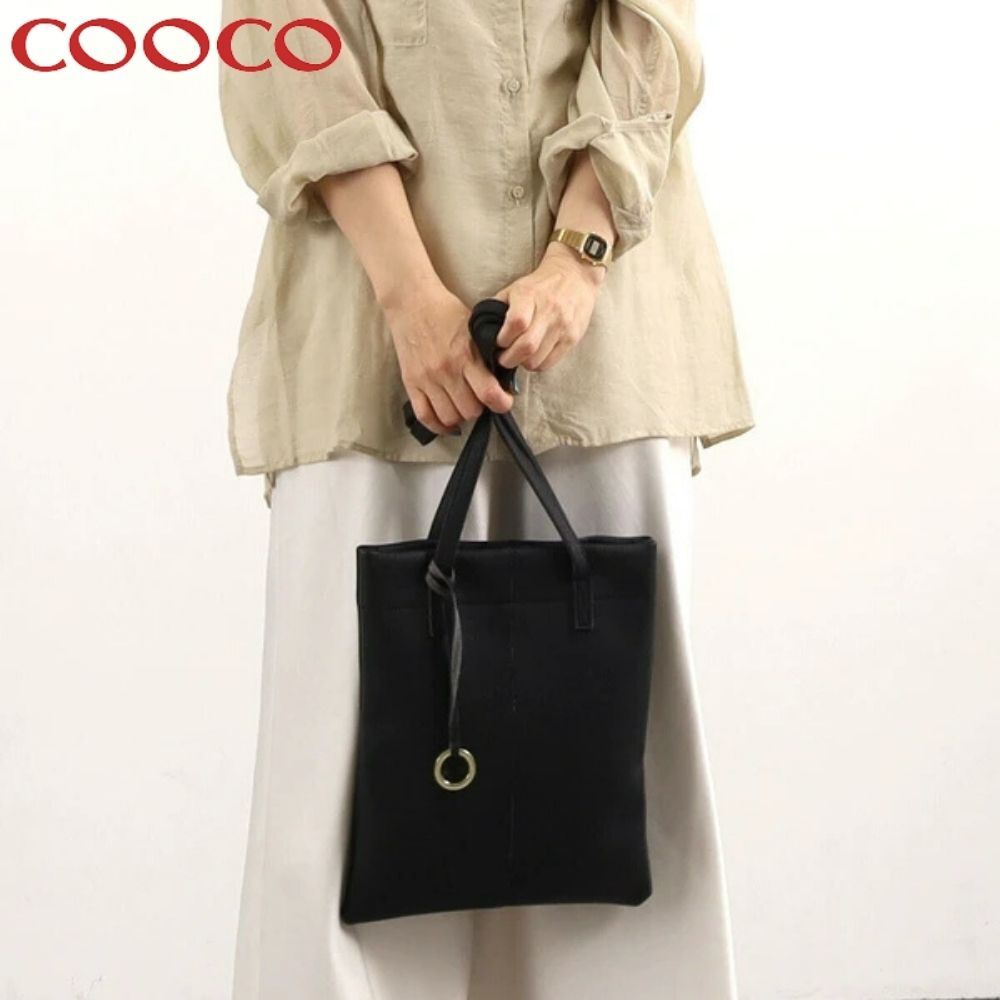 新品 COOCO ソフトフェイクレザーロングハンドル トートバッグ ブラック拍卖
