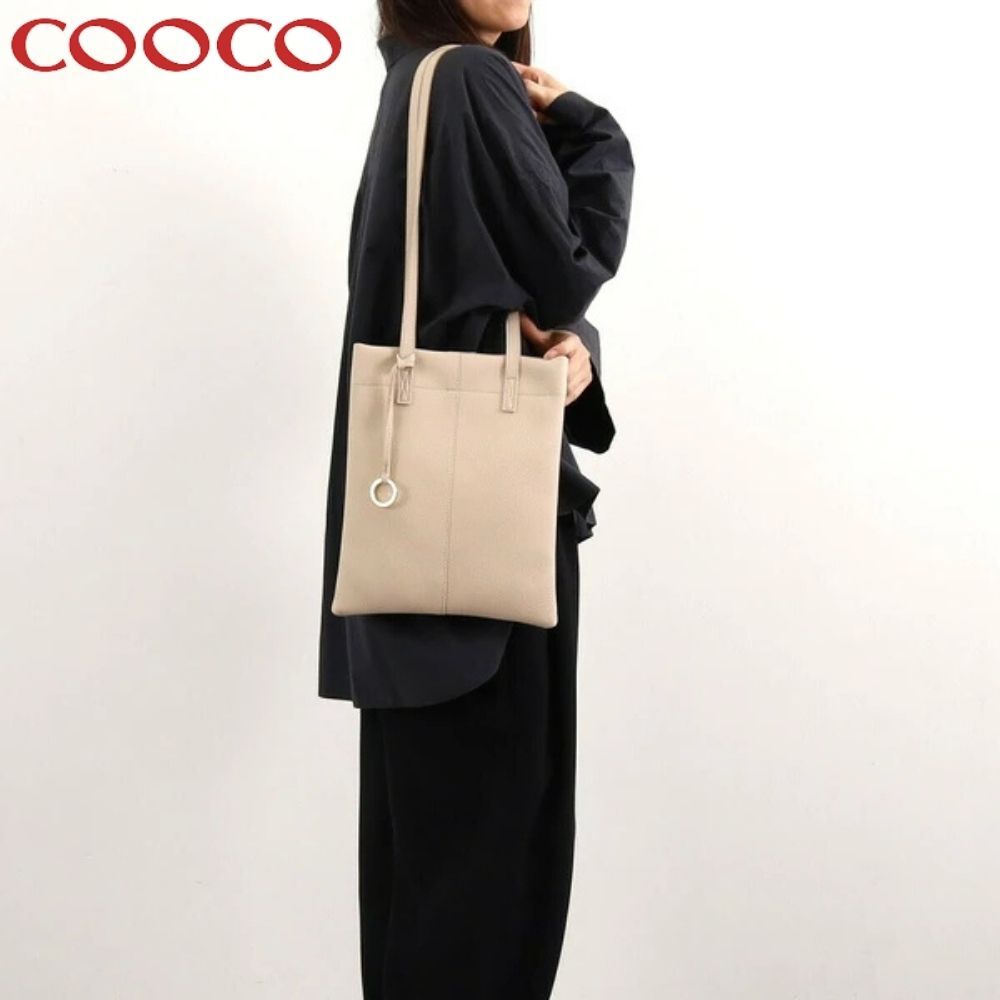 新品 COOCO ソフトフェイクレザーロングハンドル トートバッグ アイボリー拍卖