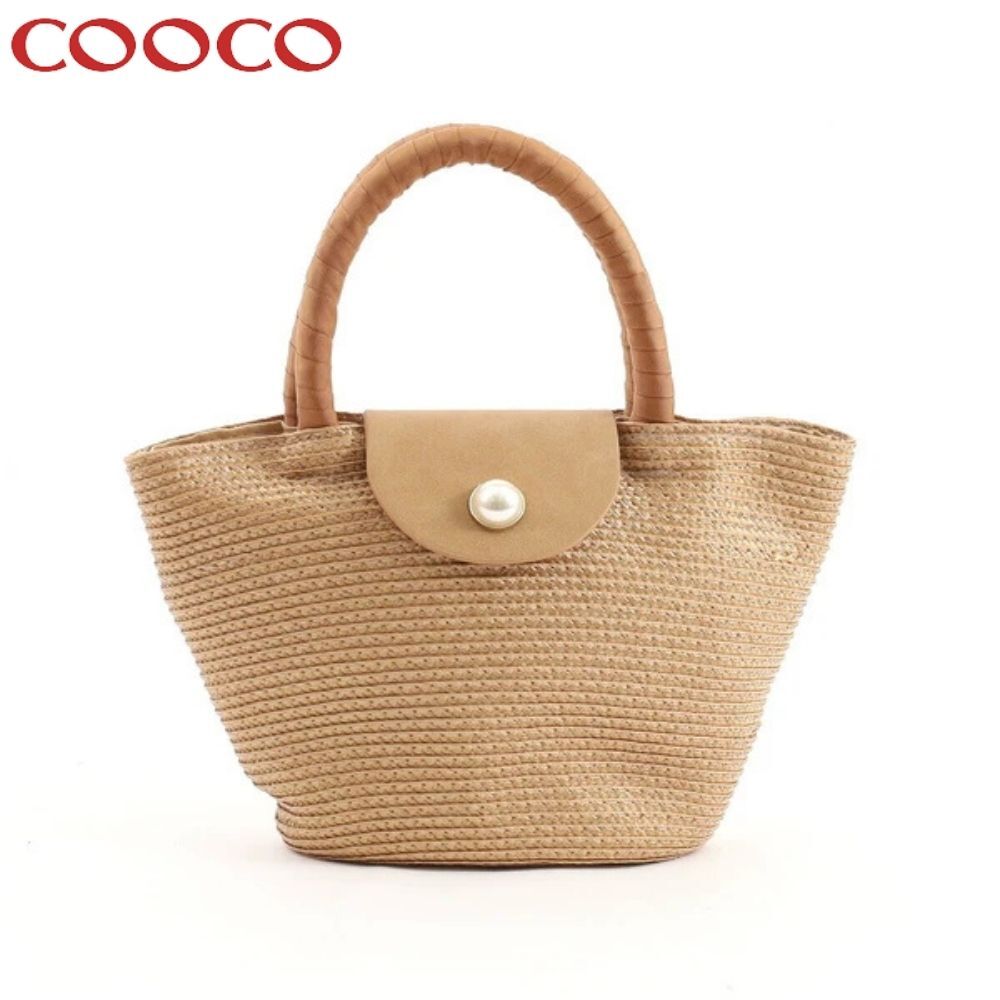 新品 COOCO クーコ パールフラップミニトートバッグ キャメル拍卖