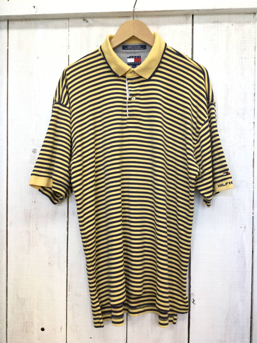 TOMMY HILFIGER トミーヒルフィガー 90‘s コットン半袖ポロシャツ ポロシャツ 袖ロゴ メンズL 大きめ 良品綺麗 拍卖