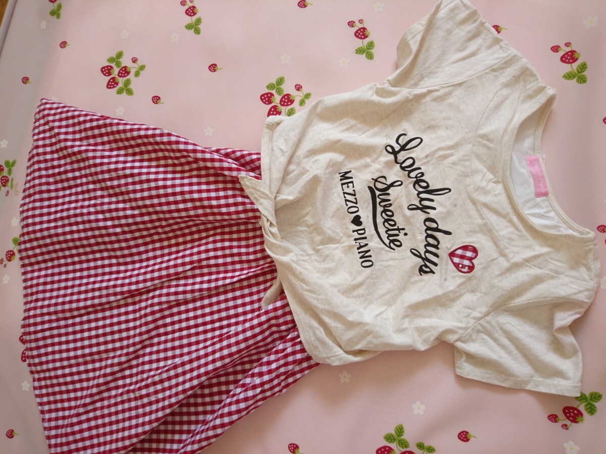 150 メゾピアノ ワンピース 赤 チェック ロゴ ガーリー 女の子 半袖 mezzo piano 拍卖