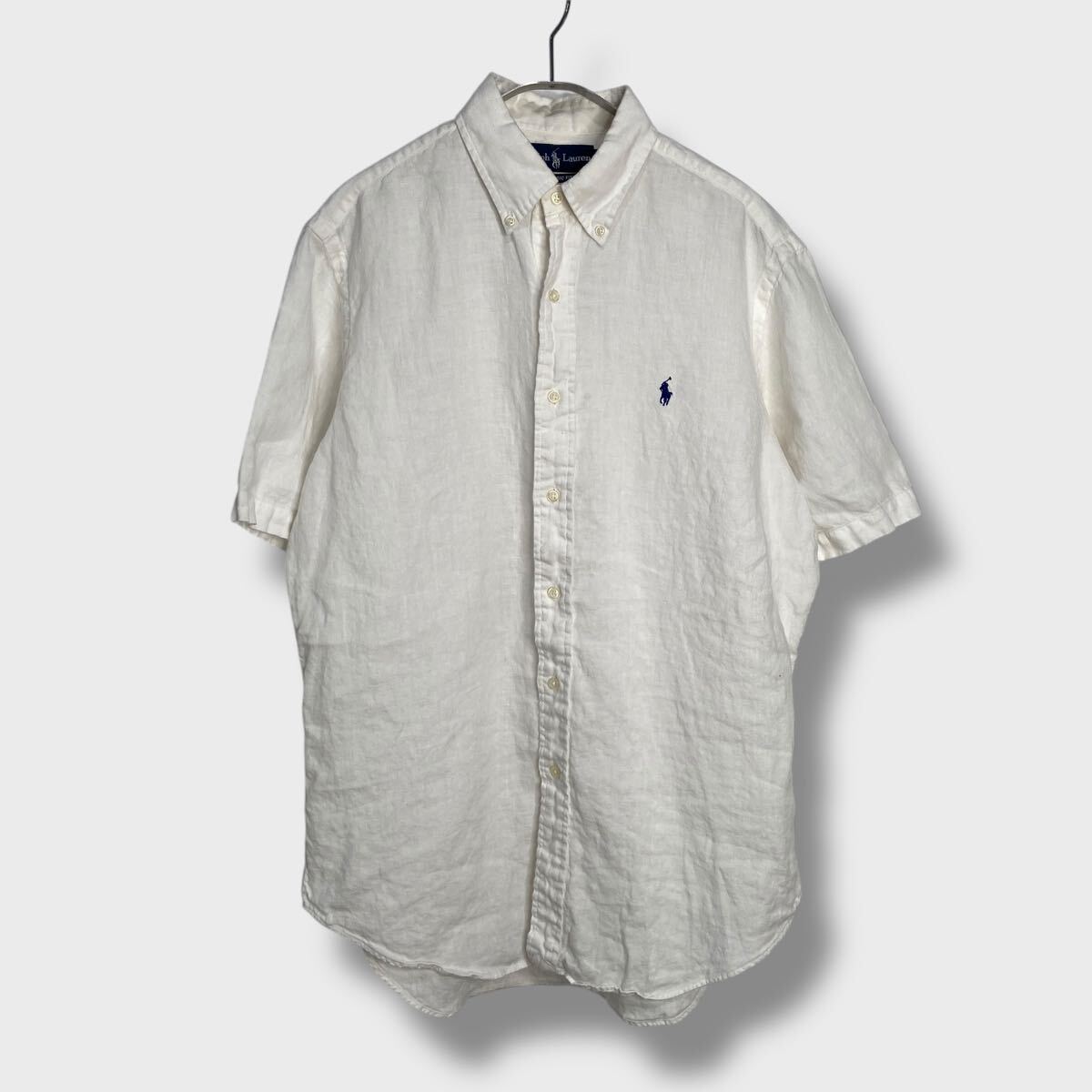 送料無料☆Ralph lauren☆リネン半袖シャツ☆白☆M☆90s☆ラルフローレン☆拍卖