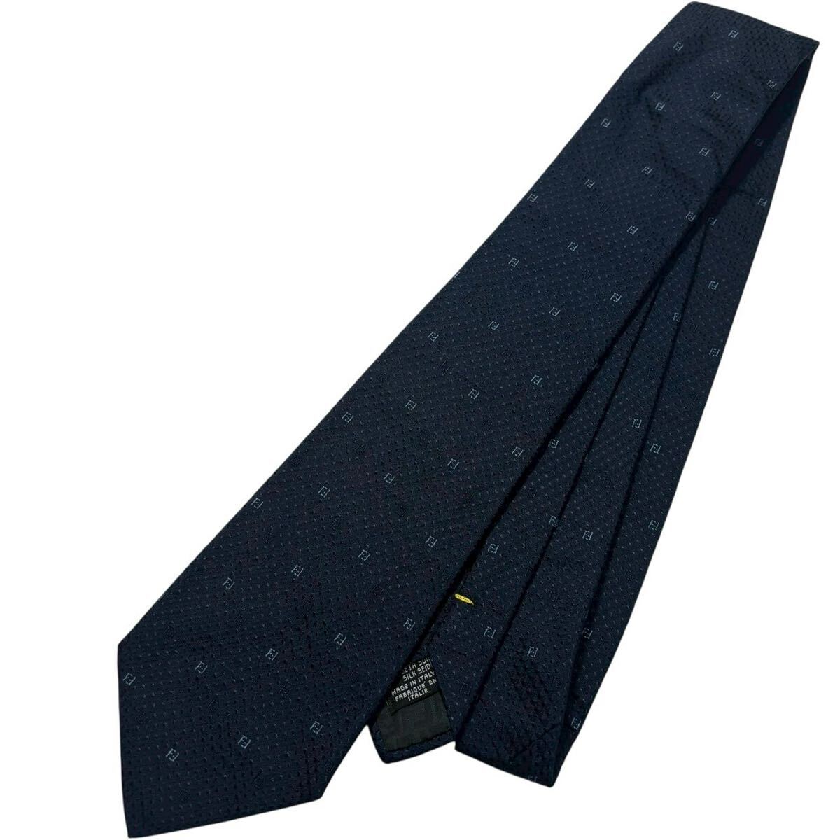 FENDI フェンディ シルク ネクタイ ズッカ ドット ジャガード ネイビー拍卖