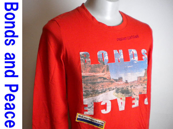 新品 ♪ ボンズ & ピース BONDS & PEACE 長袖Tシャツ 赤色 朱色 英字 ロンT サイズM拍卖