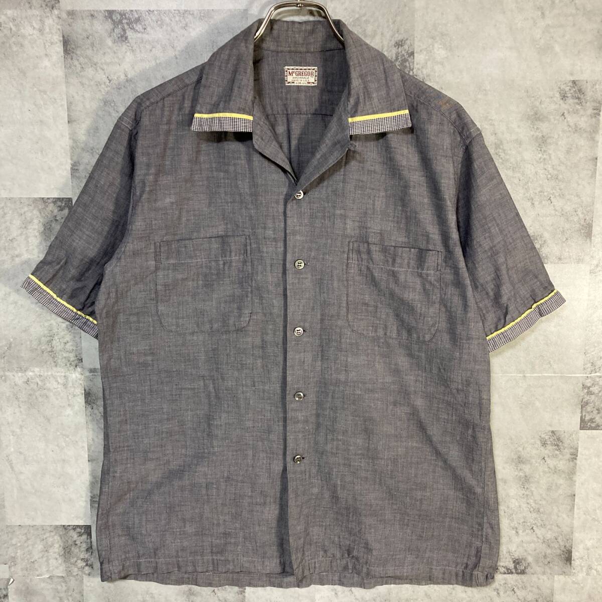 60s USA製 McGREGOR マクレガー 半袖オープンカラーシャツ グレー M拍卖