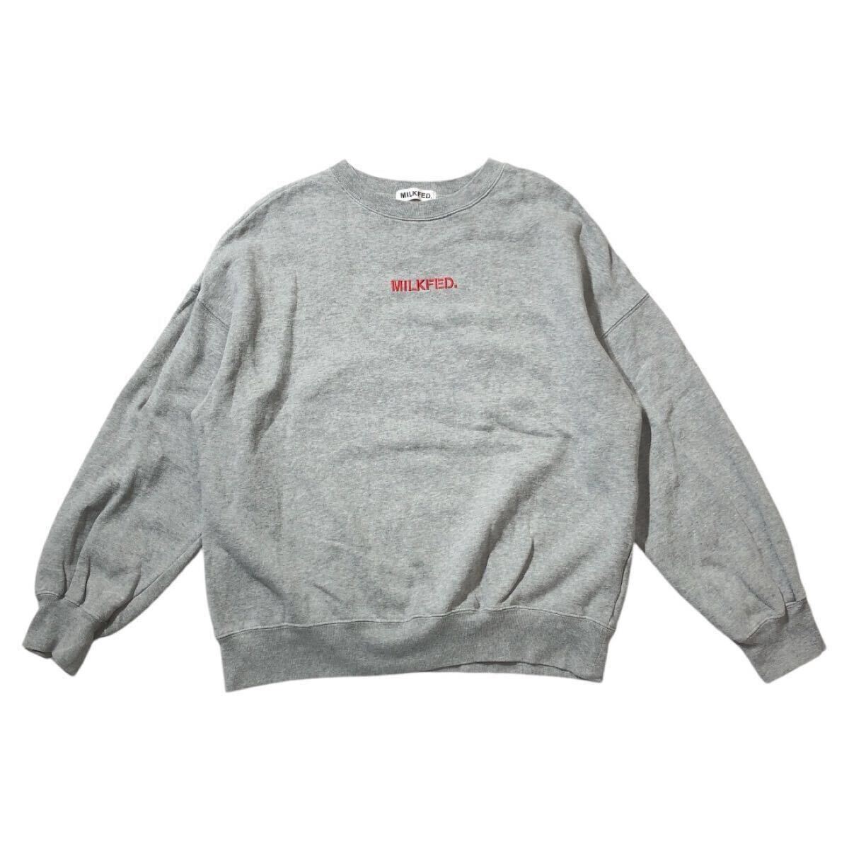● MILKFED. ミルクフェド ● ロゴ 刺繍 ラベル スウェット トレーナー グレー ONE SIZE拍卖