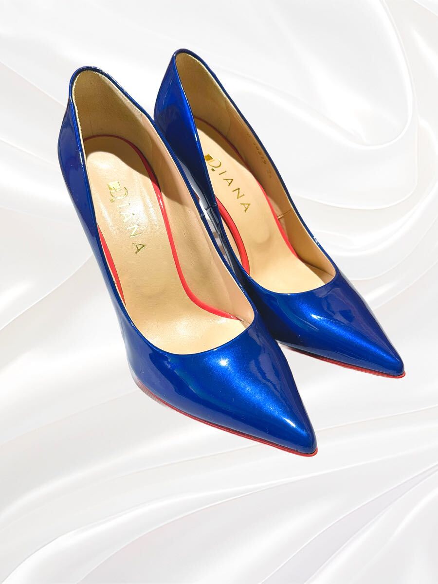 DIANA ダイアナ エナメル パンプス 光沢 ブルー ハイヒール ピンヒール ポインテッドトゥ パーティー イベント コスプレ 結婚式 日本製拍卖