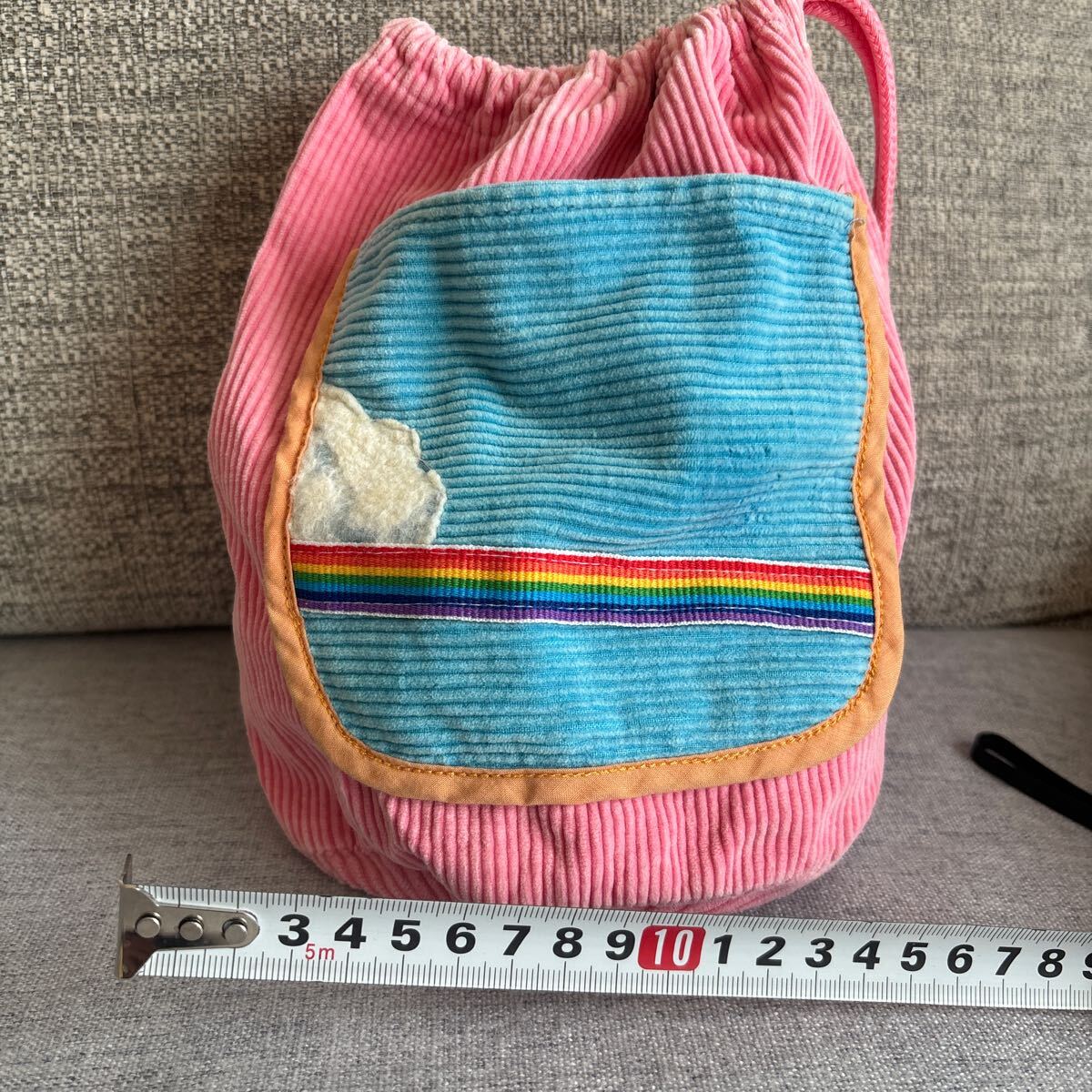 アンティーク コーデュロイ巾着 小物入れ 45年前 20cm20cm 100円拍卖