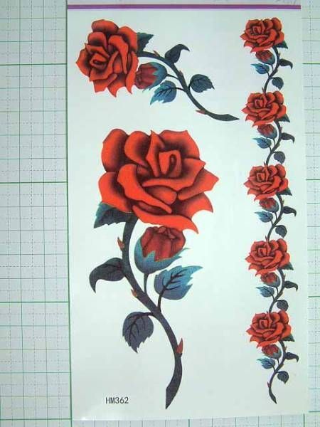 //*☆ TATTOO シール タトゥー 入墨 刺青 ばら 薔薇 カラー 一輪 ☆ 人気があります拍卖