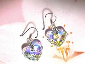 クリスタルオーロラ・スワロフスキーのハート・シルバーピアス拍卖