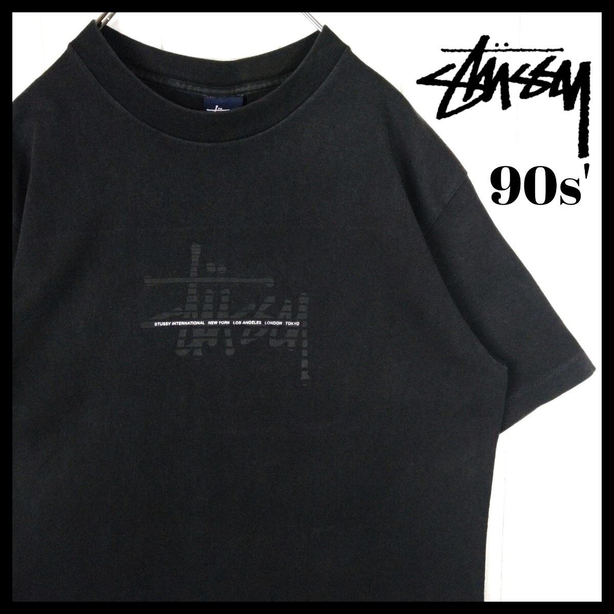 【STUSSY】90s'USA製 紺タグ センターショーンフォントロゴ Tシャツ拍卖