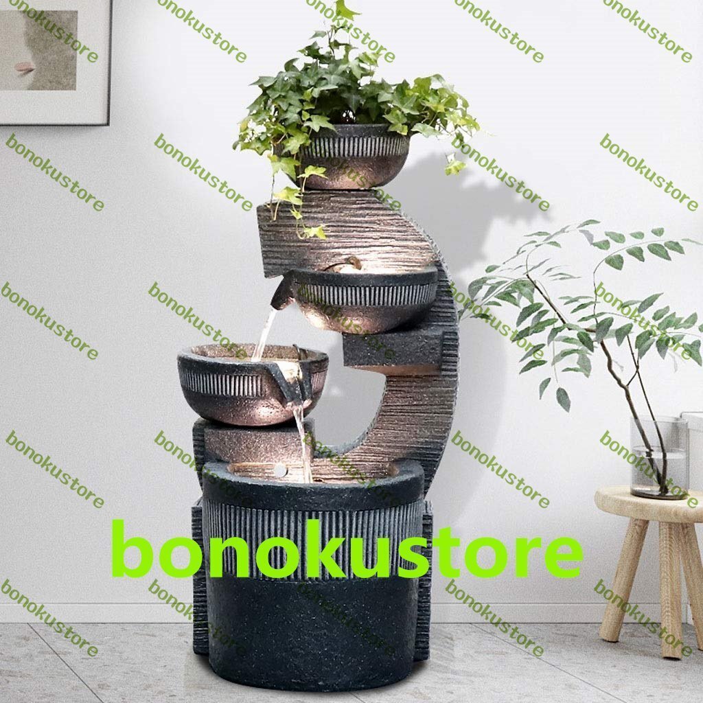 デスクトップ噴水滝 素朴な灰色の岩ボウル噴水のLEDライトと屋内屋外の庭の装飾のための水ミスト噴水 禅瞑想の滝拍卖