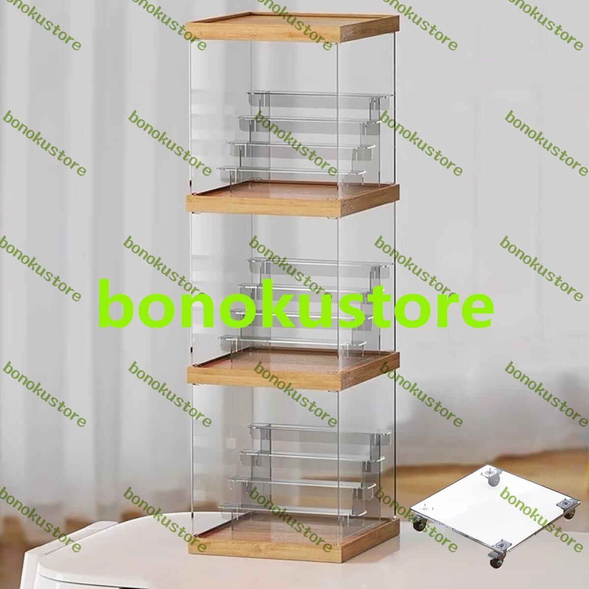 フィギュアケース コレクションケース アクリルケース LED照明付き 展示ケース ひな壇 木製 組み立て簡単 フィギュア キャスターある3段拍卖