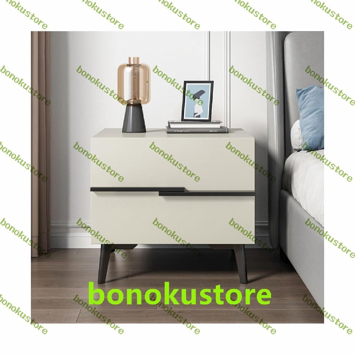 エレガントなベッドサイドテーブル ナイトスタンド 2個セット エンドテーブル 無垢材ベッドサイドテーブル 引き出し2個付き 48*41*44cm拍卖