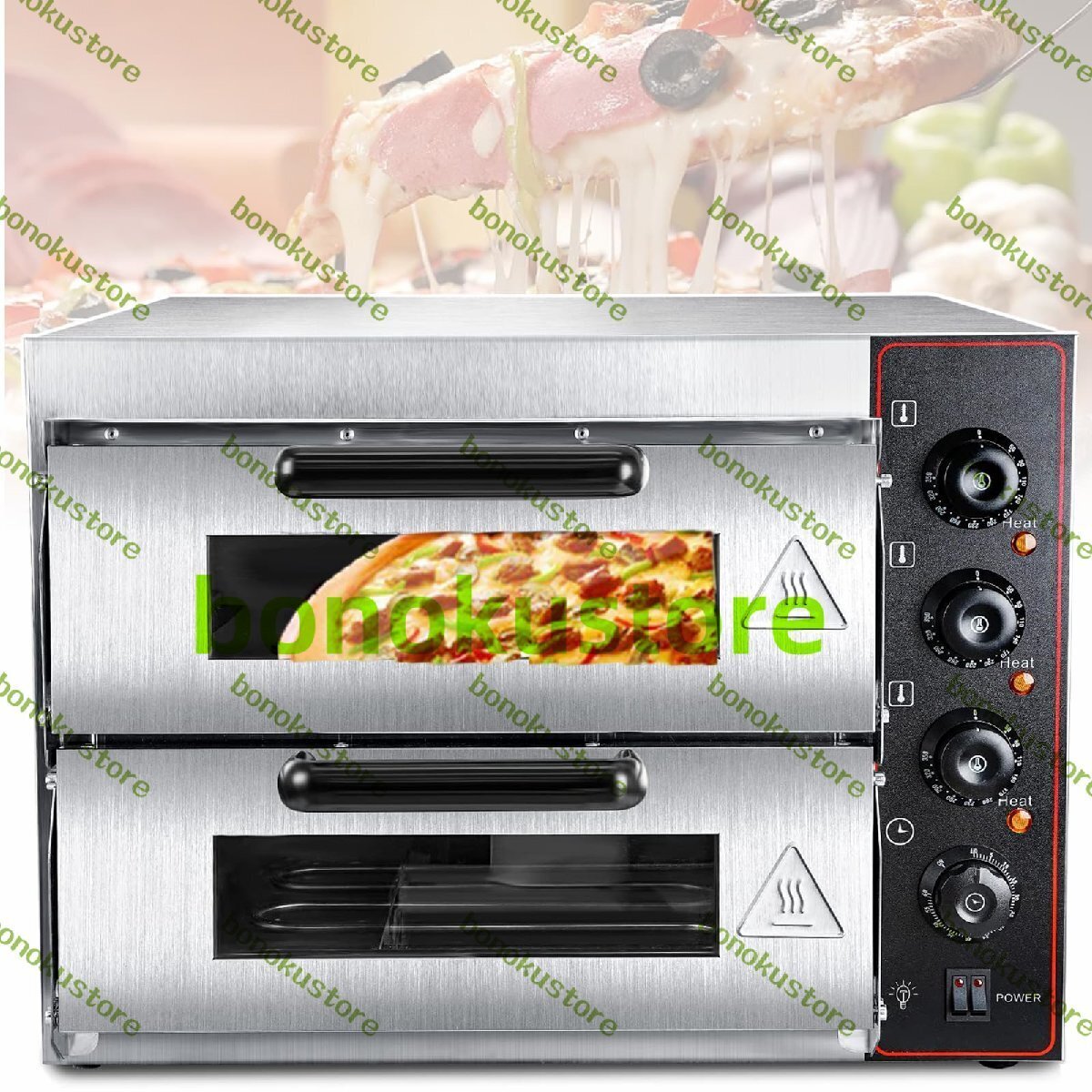 40L 商業ピザオーブン 二層電気ピザオーブン 16インチピザストーン付き 多目的トースターベークブロイラー レストラン家庭用 3000W拍卖
