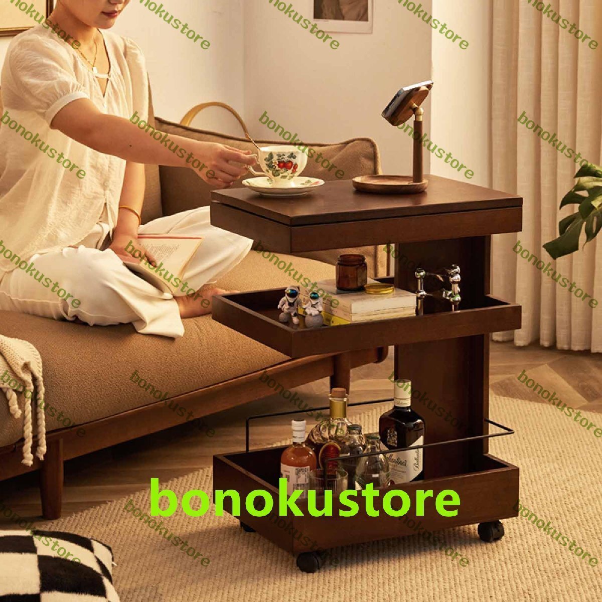 3段エンドテーブル ソファやリクライニングチェア用の小さなサイドテーブル 収納棚と引き出し付きのモダンなベッドサイドテーブル拍卖