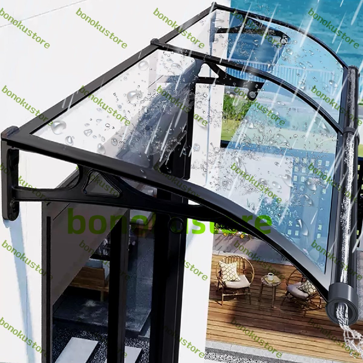 屋根庇 後付け ひさし 雨よけ 梅雨対策 住宅用 パティオ日除け 後付け 雨雪パネルをミュート ブラケット付き頑丈で耐久性 透明 60x100cm拍卖