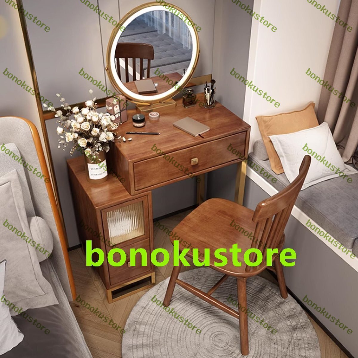 ドレッサーテーブル 鏡台 ドレッサー 化粧台 コンパクトドレッサー 引き出しと収納コンパートメント付きの化粧台 テーブル LEDミラー拍卖