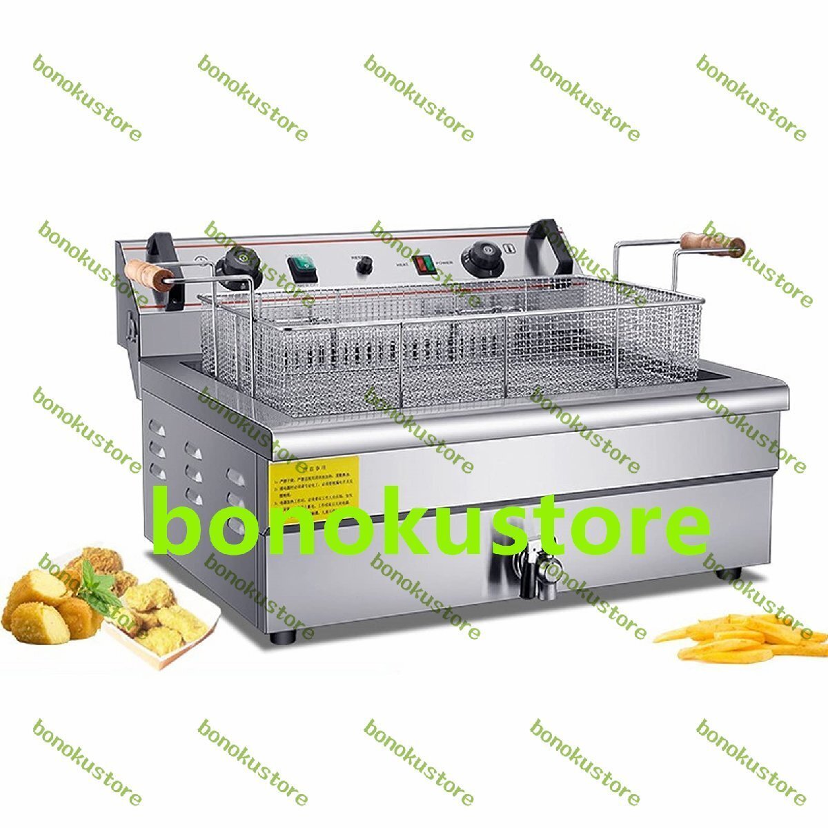 バスケットと蓋付きのフライヤー、220V電気フライヤーステンレス鋼トップオイルフライヤー、温度リミッター付きの商業家庭用拍卖