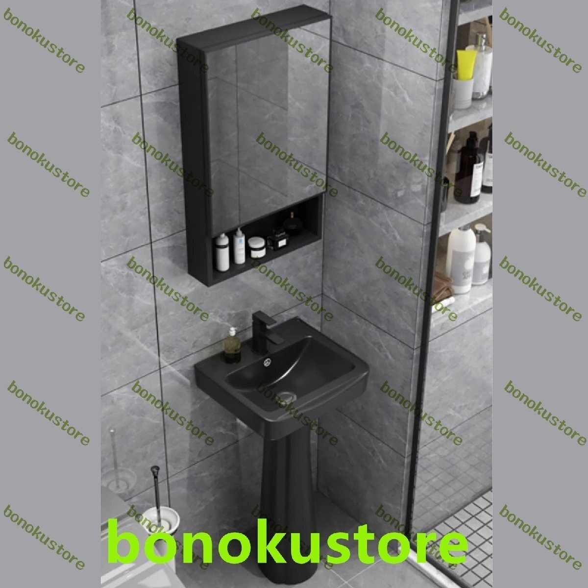 洗面化粧台、シンク付き黒の洗面化粧台、床に取り付けられた洗面化粧台、洗面化粧台コンボ 36*33cm拍卖