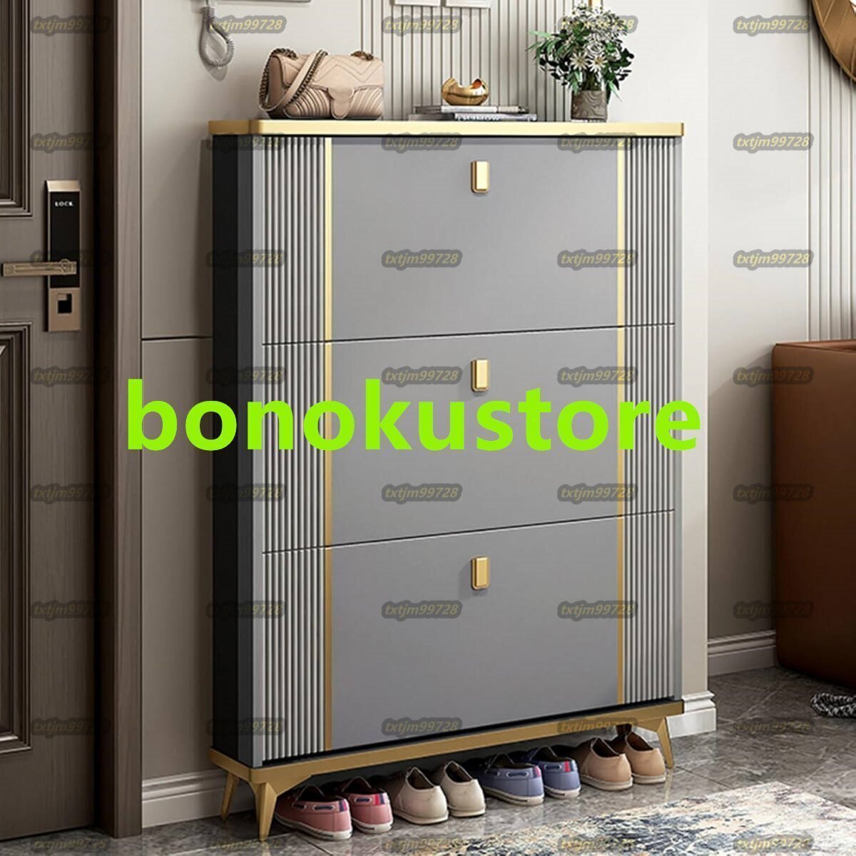 下駄箱 大容量 3層 狭い靴箱 靴ラック ホール靴収納キャビネット 調節可能 狭い玄関 廊下 リビングルーム 90X17X120cm 黒拍卖