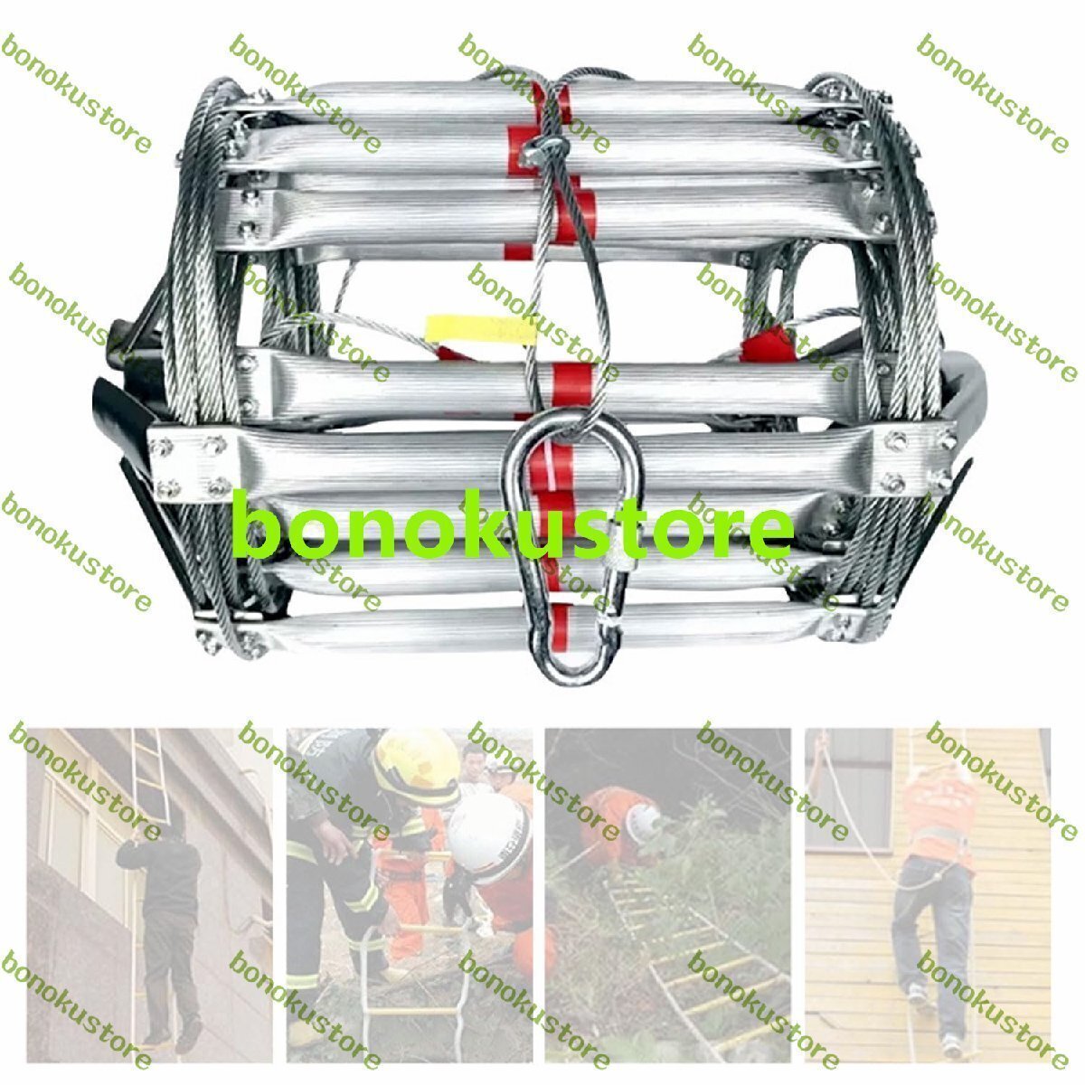 10M/32.8FT 折りたたみソフトはしご 安全バックルと三角プレート付きアルミニウム合金緊急消火はしご 耐荷重500kg/1100ポンド拍卖