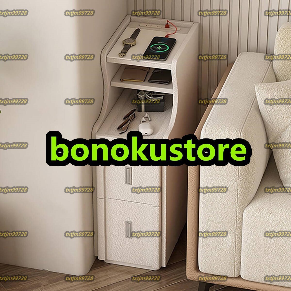 モダンなベッドサイドテーブル、収納引き出し付きベッドサイドエンドテーブル、狭いナイトスタンド、引き出し付きナイトスタンド25cm拍卖