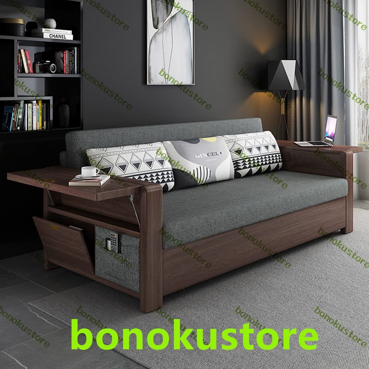 ソファベッド ソリッドウッドソファーベッドデュアル目的折りたたみ式収納スモールアパートカジュアル 収納付きソファー (145x80x80cm)拍卖