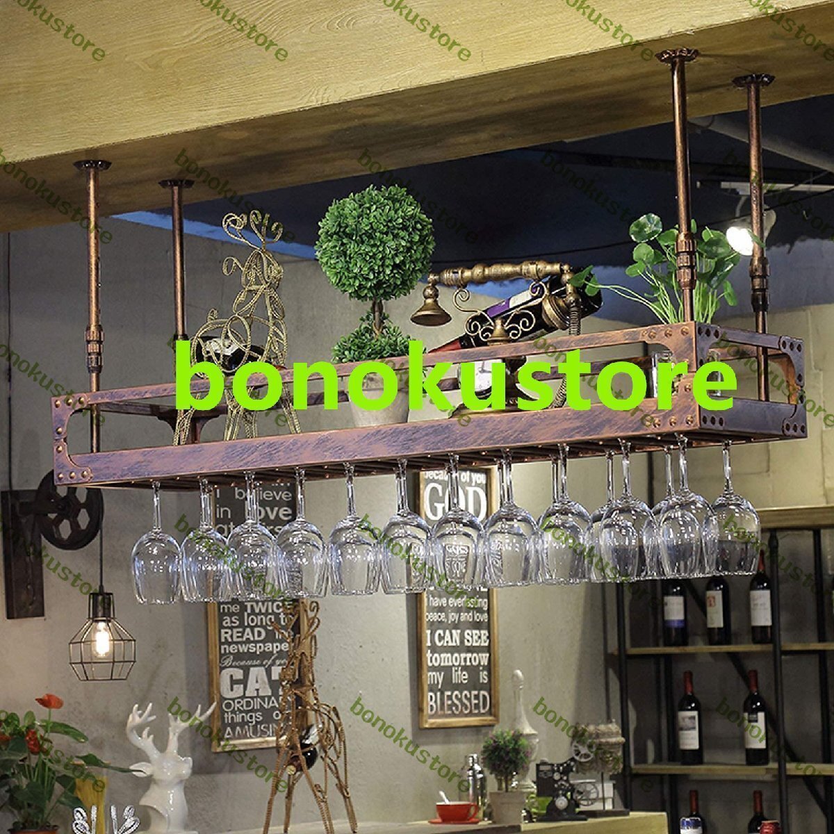 ワインラックワインラック ワインボトル グラスラック モダン 天井型 壁掛けワインボトルホルダー 吊り下げ式ワイングラスラック 60cm拍卖
