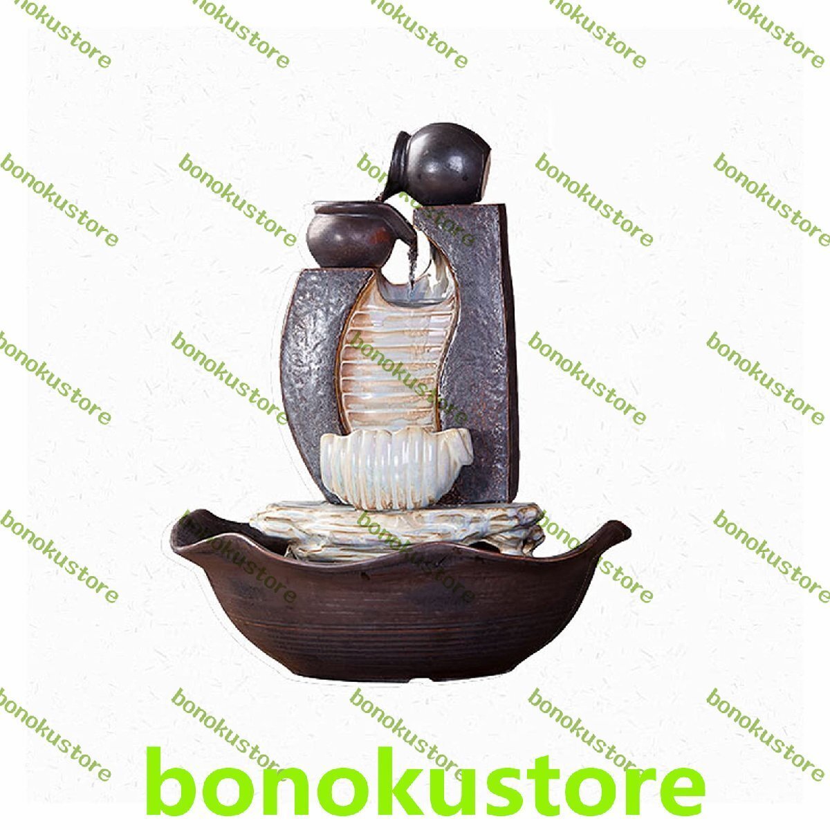 デスクトップ噴水 高さ16.5インチの屋内/屋外階段状セラミック卓上噴水、LEDライト付き 卓上の小さなリラクゼーション滝機能拍卖