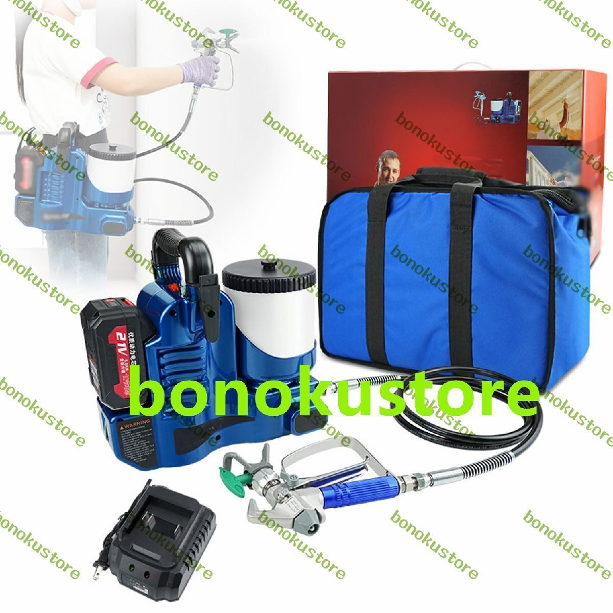 コードレス高圧ペイントスプレー 1.2L 電動エアレススプレー機 6速度調整付き 21V/5A リチウムバッテリー 1.1l/分 家具 フェンス 壁拍卖