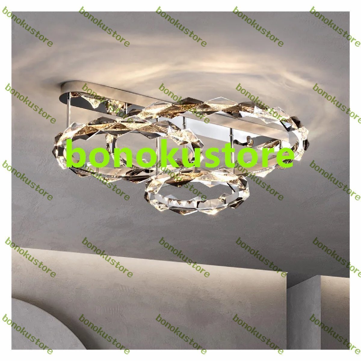 クラシック調光可能クリスタル天井ライト LED 天井シャンデリア 表面実装ランプ 常夜灯 ホームデコレーション用 自然光 80+40cm拍卖