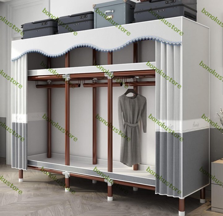 ワードローブ カバー付き 大容量 クローゼット 磁気吸着カーテン 多機能 衣類収納ラック 洋服掛け ハンガーラック おしゃれ 頑丈 177CM C拍卖