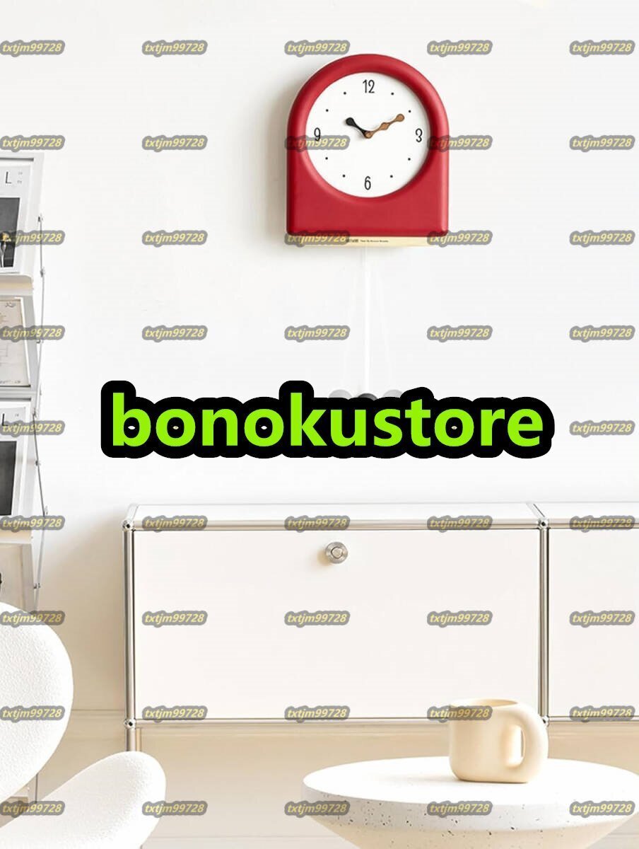 フレキシブルモダン 大型壁掛け時計 リビングルーム 装飾 木製サイレントデコレーション 壁時計 振り子 電池式 カチカチカチ音なし 赤 30cm拍卖