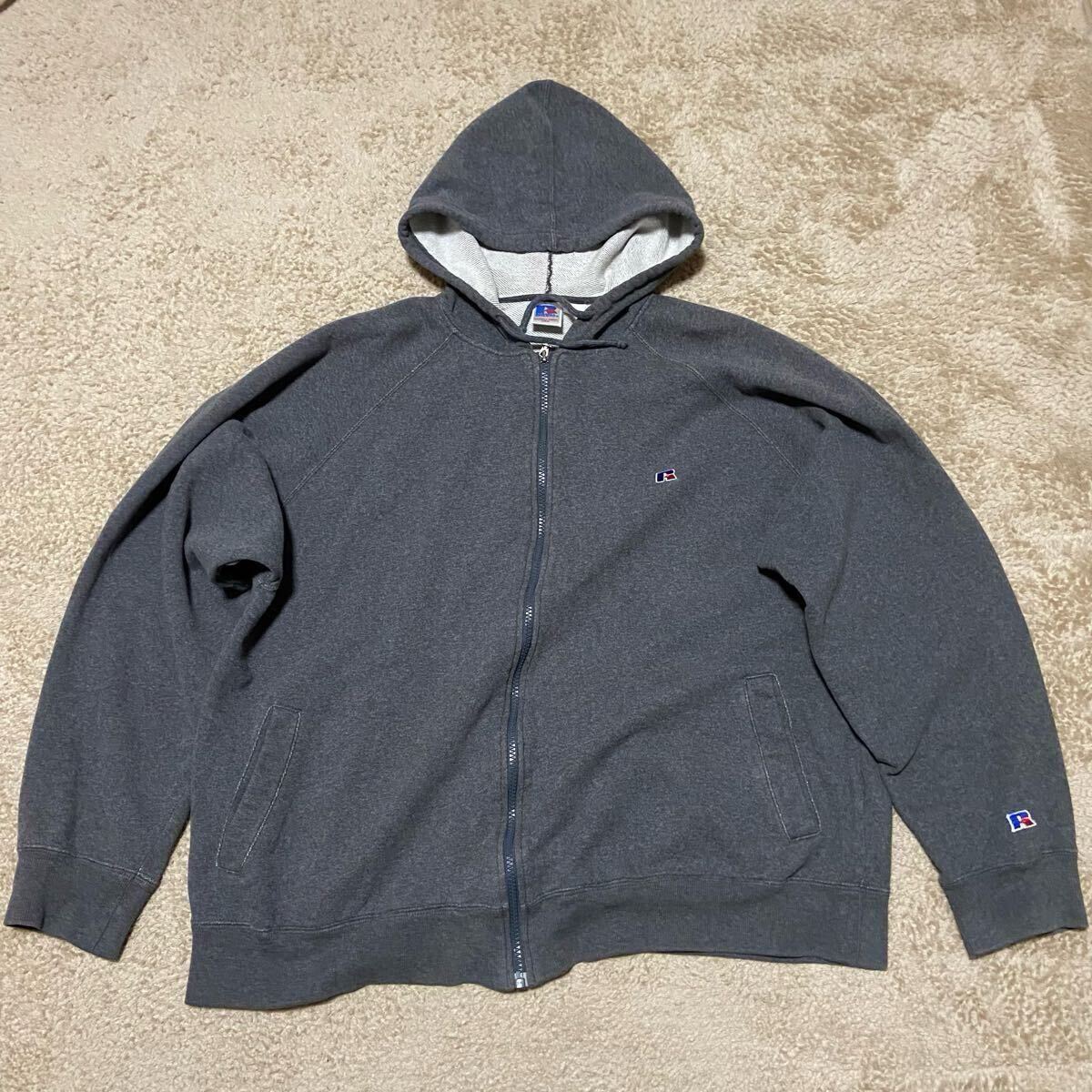 90s Russell athletic フルジップ パーカー スウェット 4Lグレー メンズXL〜XXL相当 裏起毛なし ラグラン USA製拍卖