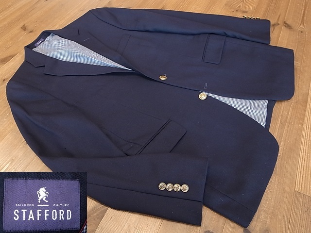 STAFFORD スタッフォード ウール オールシーズン 2釦 紺 ブレザー 金釦 テーラード ジャケット アメリカ古着 サイズ 38R M 相当拍卖