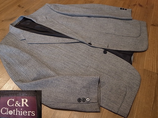 USA製 C&R Clothiers ウールシルク ヘリンボーン ツイード 2釦 テーラード ジャケット ブレザー アメリカ古着 サイズ 44R 3XL 4L拍卖