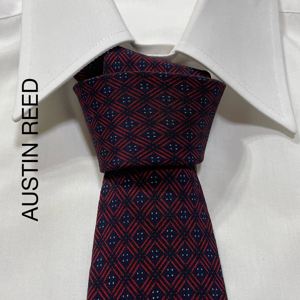 AUSTIN REED オースチンリード チェック デザイン シルク ネクタイ ワイン ネイビー ホワイト TG1311拍卖