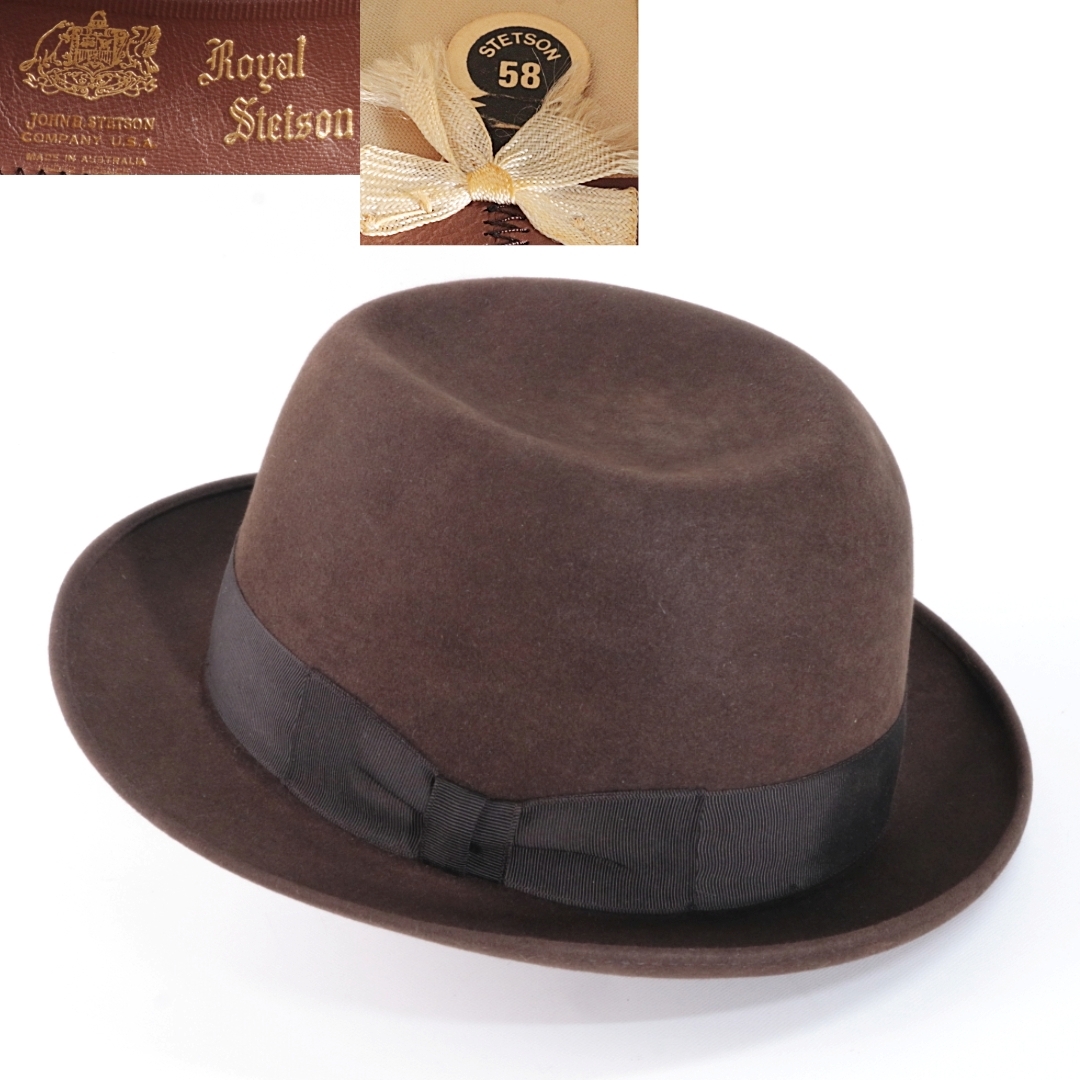 ◆◇STETSON ステットソン 帽子 ハット ビンテージ ブラウン 茶 サイズ58cm イエロータグ◇◆拍卖