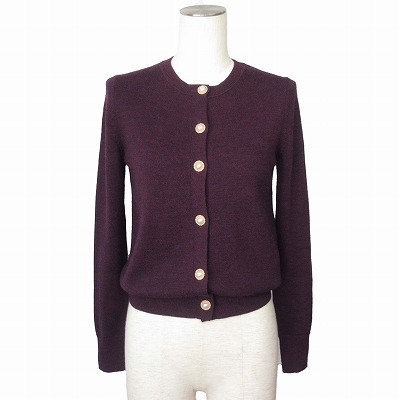 バナナリパブリック BANANA REPUBLIC カーディガン ニット パール装飾ボタン XS 紫 レディース拍卖