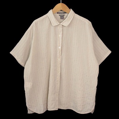 エディーバウアー EDDIE BAUER シャツ ブラウス ステッチ 半袖 麻 リネン PL ベージュ レディース拍卖