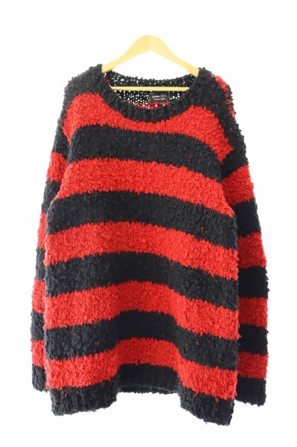 ナンバーナイン NUMBER (N)INE 03AW カート期 本人期 アーカイブ グランジ ボーダー ニット 2 黒 ブラック 赤 レッド ブランド古着ベクトル拍卖