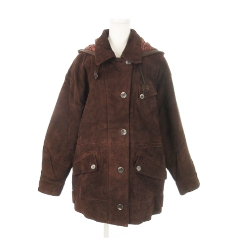 メルローズ MELROSE スエードジャケット 中綿 ラム 本革 ステンカラー フーディー オーバーサイズ 茶 ブラウン ■GY18 レディース拍卖