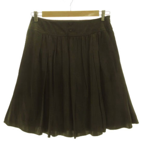 インディヴィ INDIVI スカート ギャザー フレア ミディ丈 サテン地 シャニー 光沢 日本製 カーキ 42 レディース拍卖