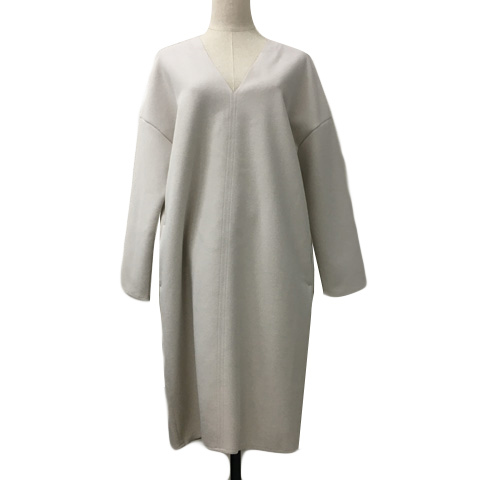 ルーニィ LOUNIE ワンピース Iライン ロング Vネック 無地 長袖 F グレー ベージュ レディース拍卖